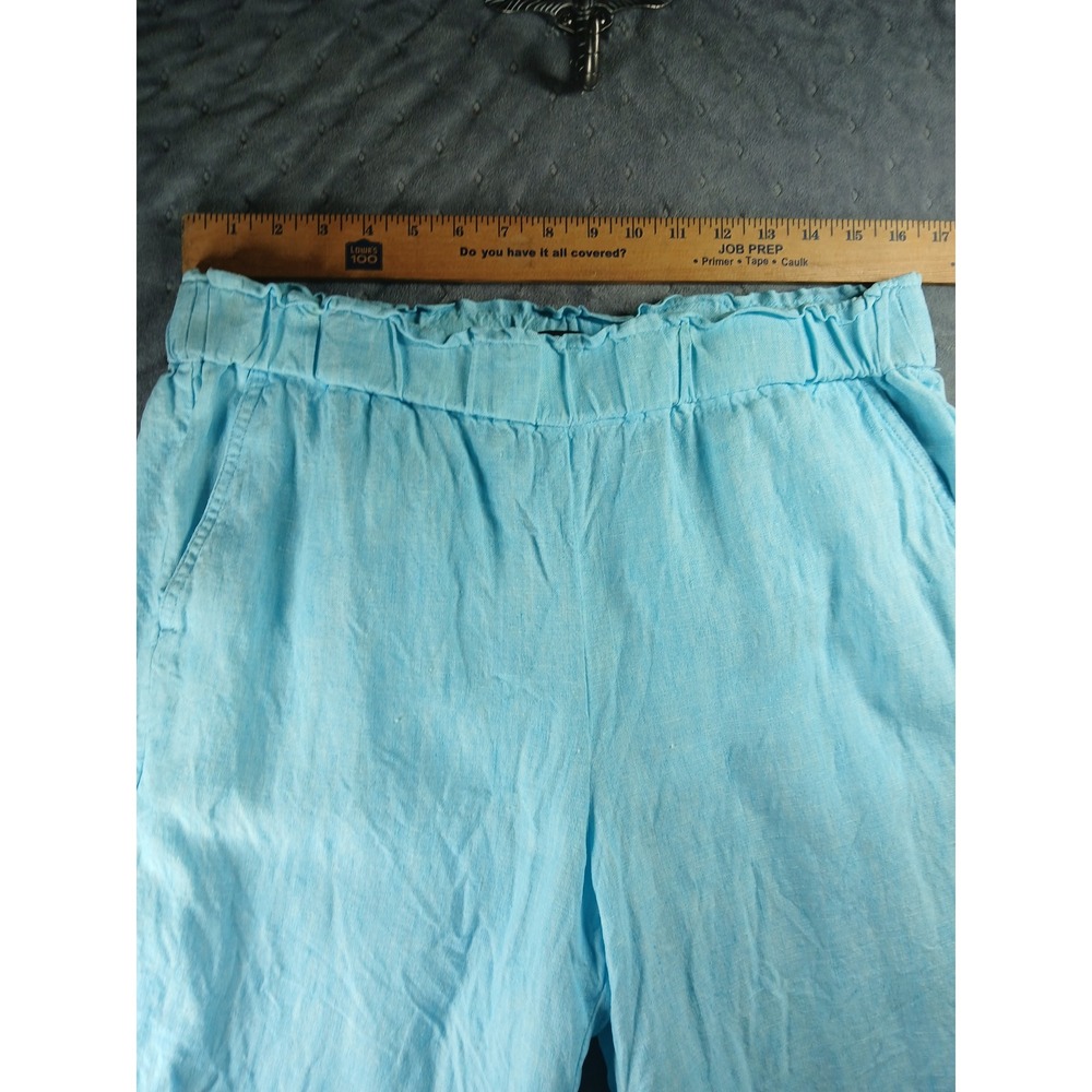 Talbots Nantucket Pull-On Wide Leg Crop Pants Light Blue 100% Linen LPetite - Picture 6 of 8
